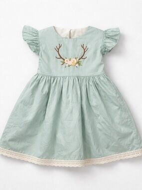 Royal Roe sage green floral and antler embroidered dress size 3T